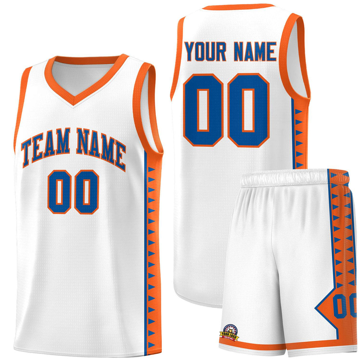 Custom White Orange Basketball Kits With Side Zigzag Pattern
