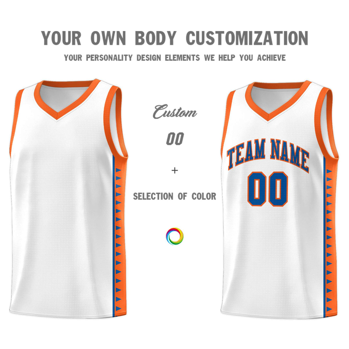 Custom White Orange Basketball Kits With Side Zigzag Pattern