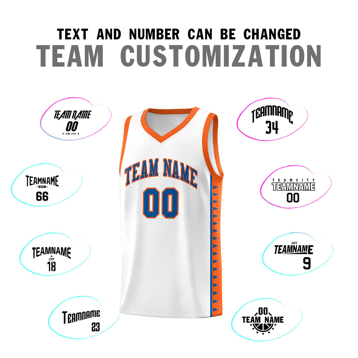 Custom White Orange Basketball Kits With Side Zigzag Pattern