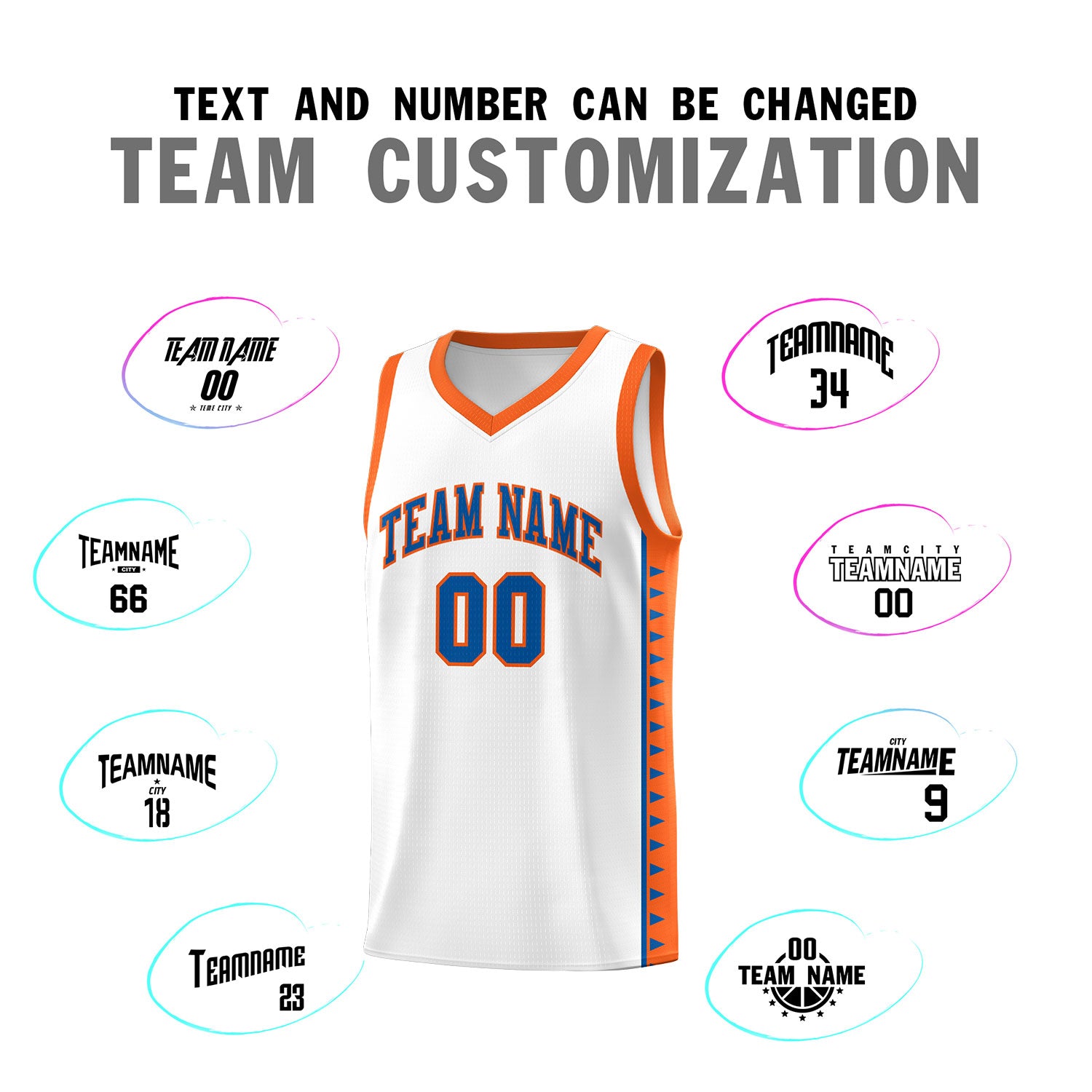 Custom White Orange Basketball Kits With Side Zigzag Pattern