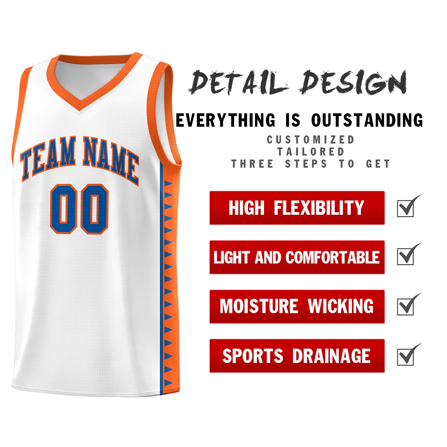 Custom White Orange Basketball Kits With Side Zigzag Pattern
