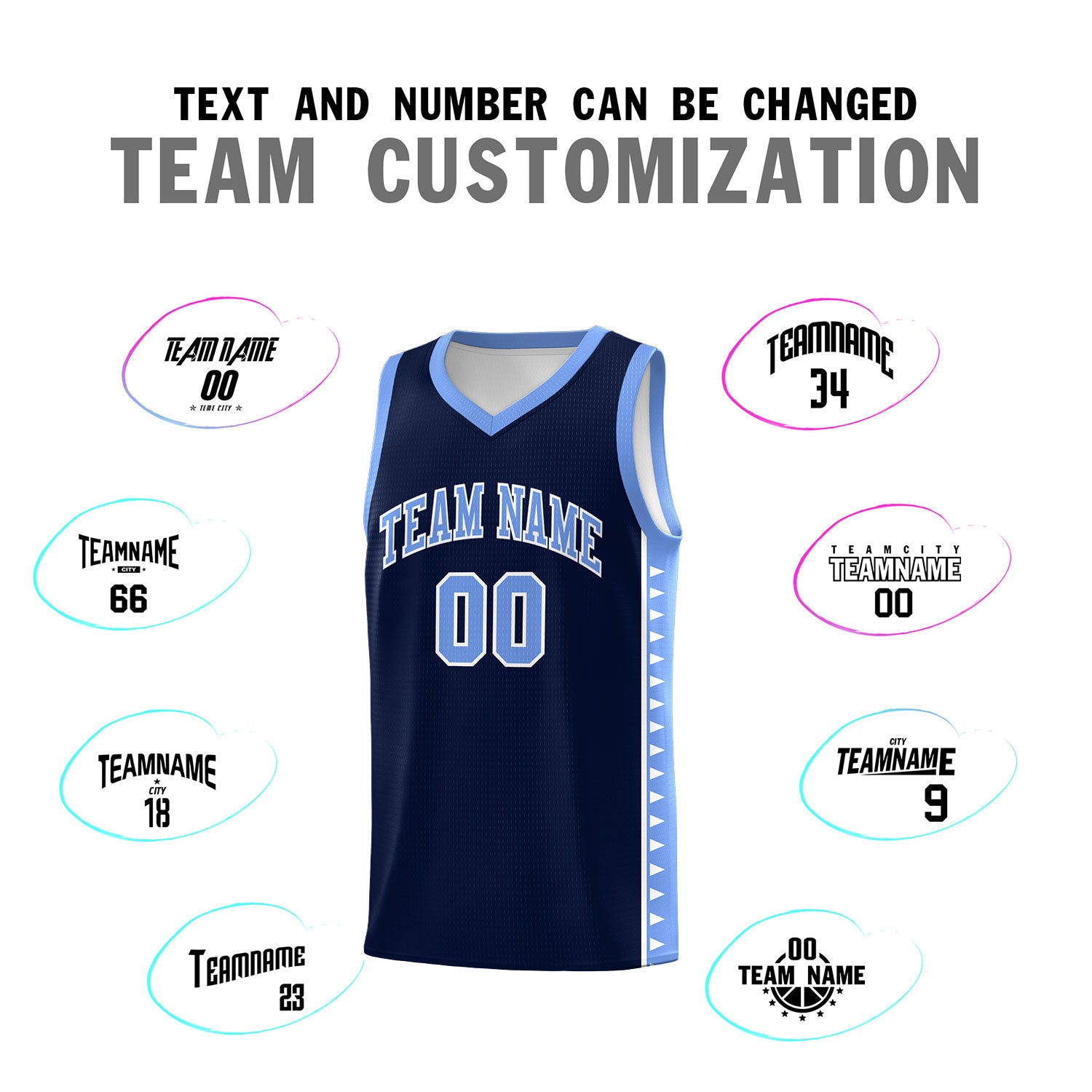 Custom Navy Light Blue Basketball Kits With Side Zigzag Pattern