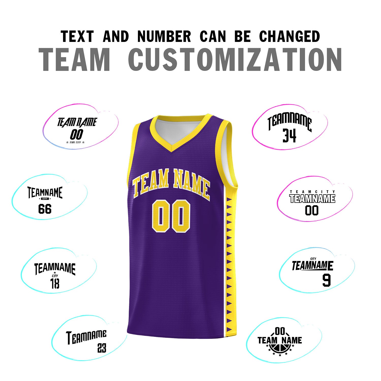 Custom Purple Gold Basketball Kits With Side Zigzag Pattern