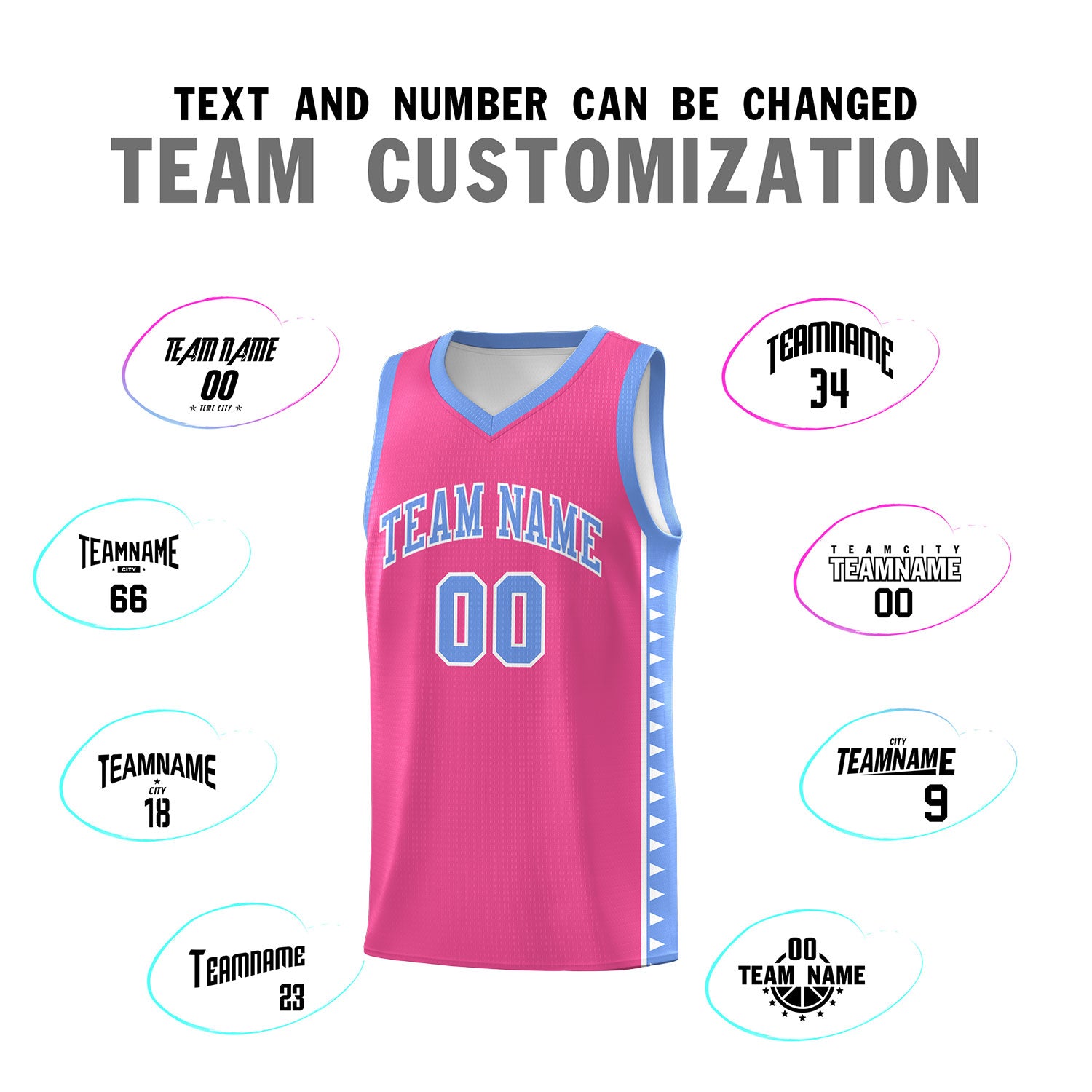 Custom Pink Light Blue Basketball Kits With Side Zigzag Pattern
