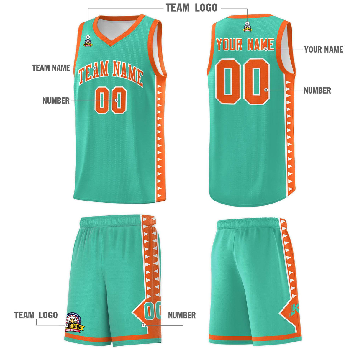 Custom Bright Green Orange Basketball Kits With Side Zigzag Pattern