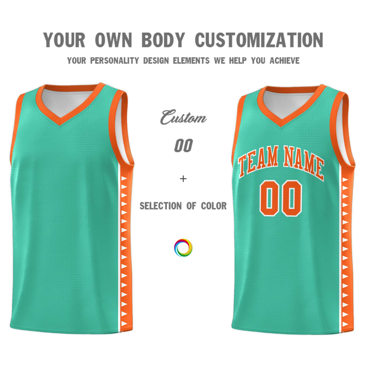 Custom Bright Green Orange Basketball Kits With Side Zigzag Pattern
