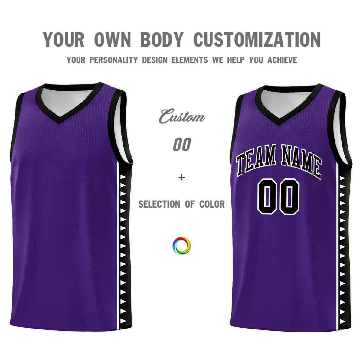Custom Purple Black Basketball Kits With Side Zigzag Pattern