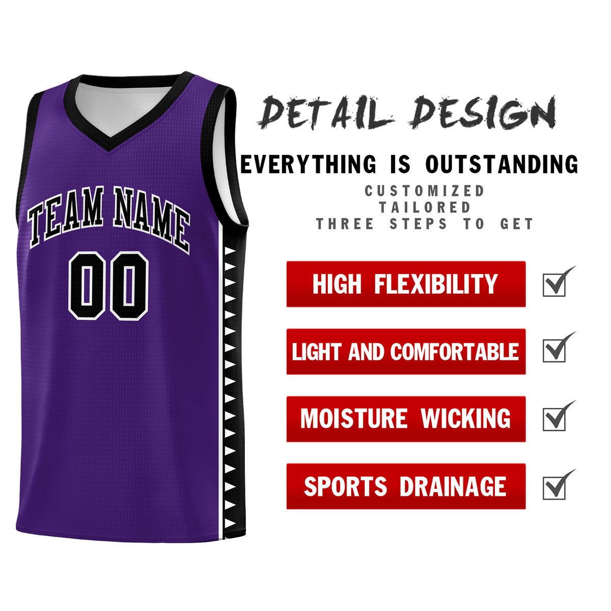 Custom Purple Black Basketball Kits With Side Zigzag Pattern