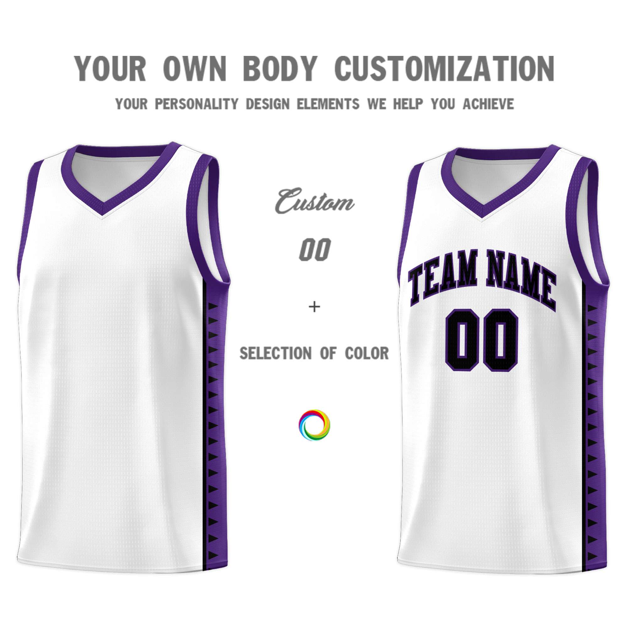 Custom White Purple Basketball Kits With Side Zigzag Pattern