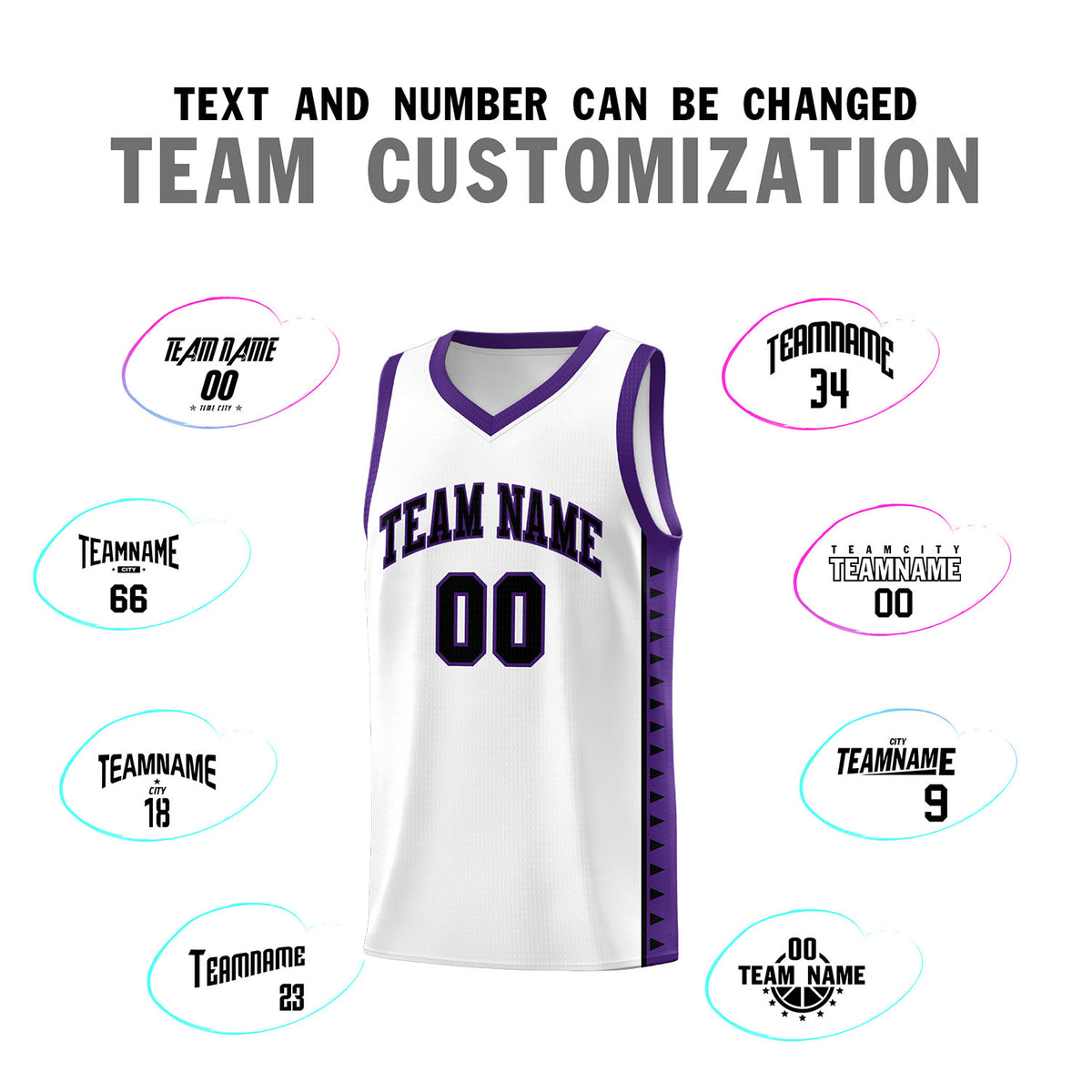 Custom White Purple Basketball Kits With Side Zigzag Pattern