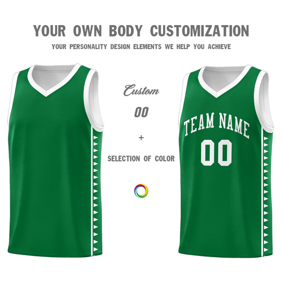 Custom Kelly Green White Basketball Kits With Side Zigzag Pattern