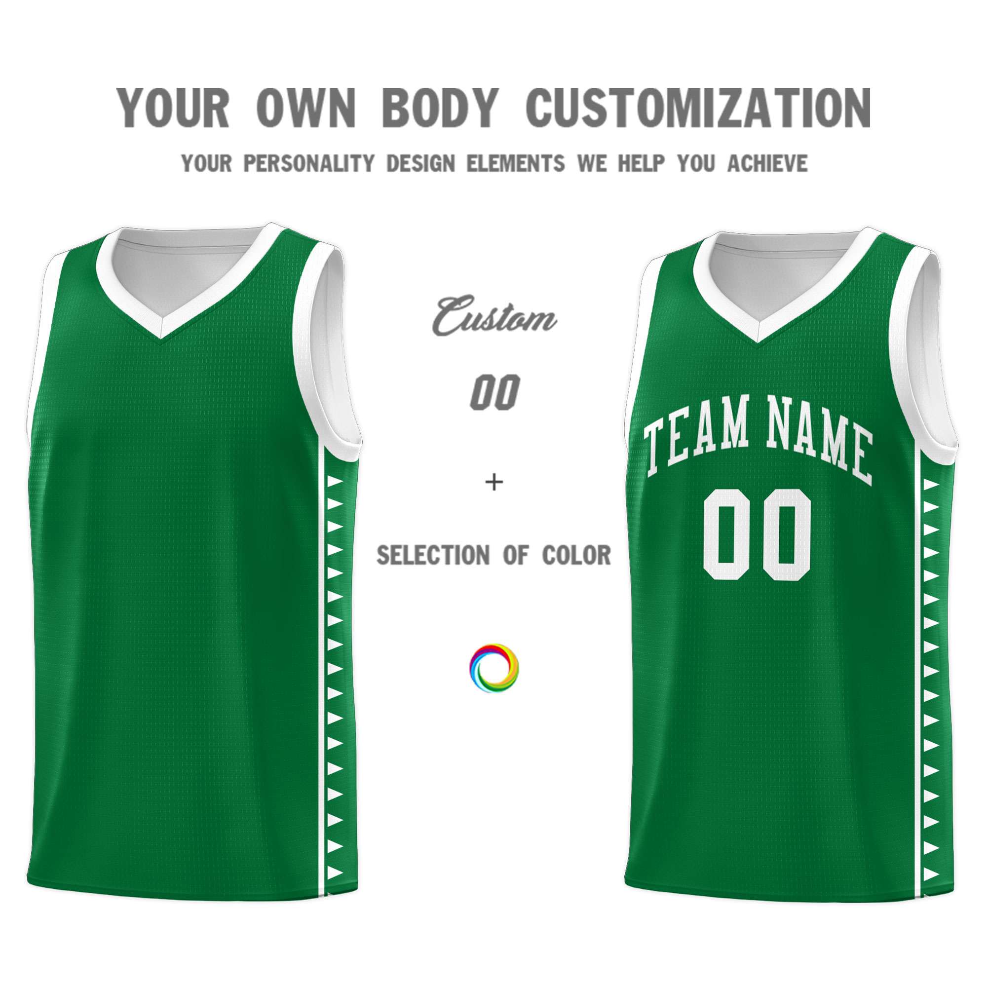 Custom Kelly Green White Basketball Kits With Side Zigzag Pattern