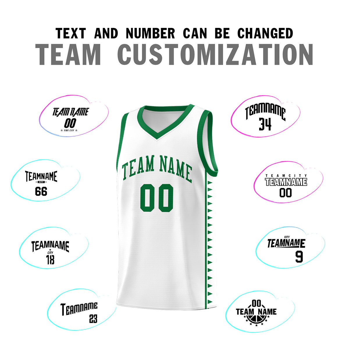 Custom White Kelly Green Basketball Kits With Side Zigzag Pattern