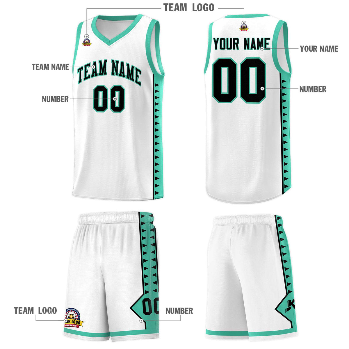Custom White Bright Green Basketball Kits With Side Zigzag Pattern