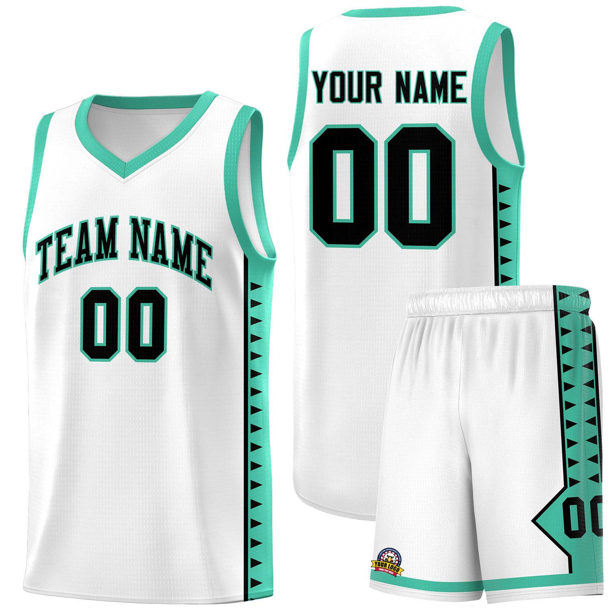 Custom White Bright Green Basketball Kits With Side Zigzag Pattern