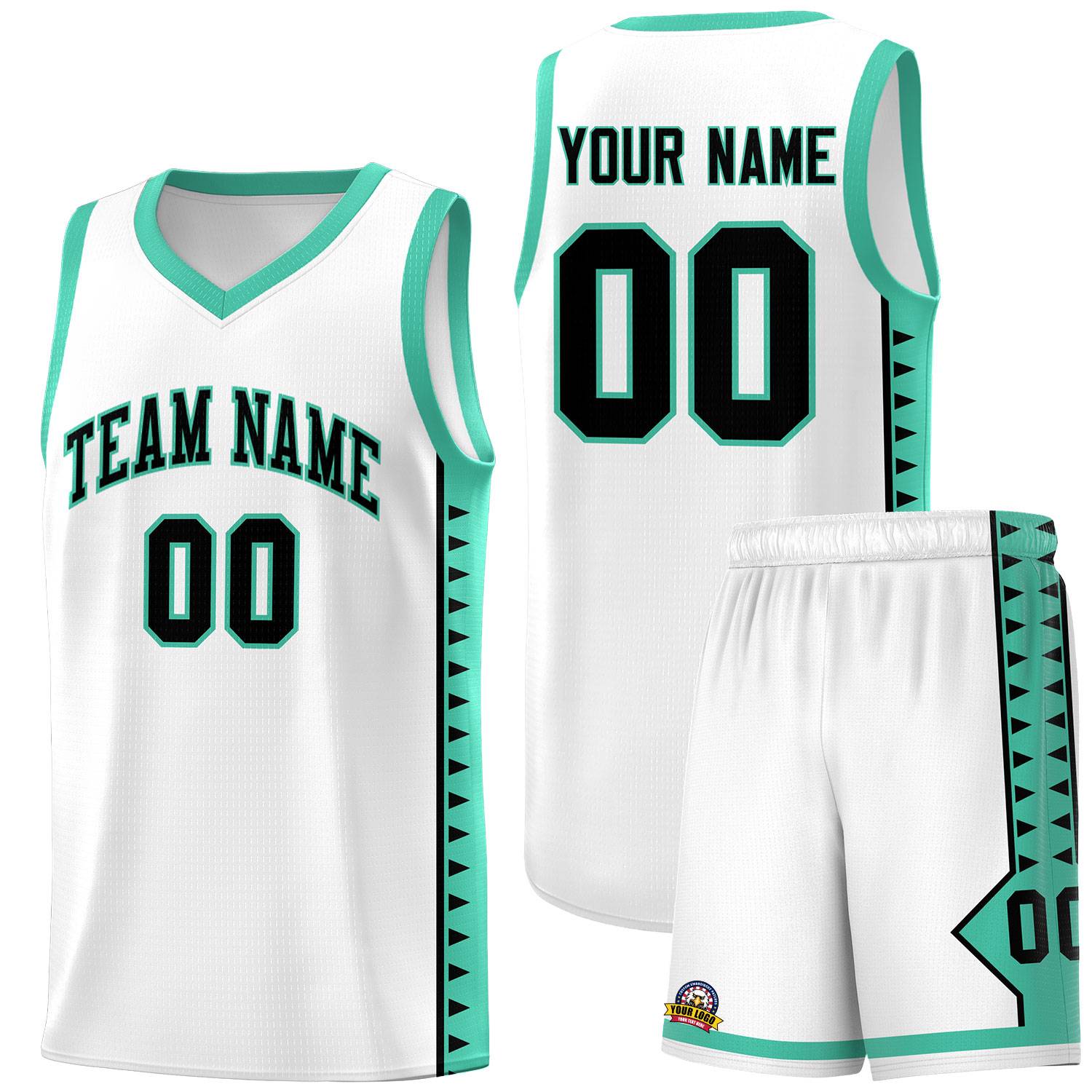 Custom White Bright Green Basketball Kits With Side Zigzag Pattern