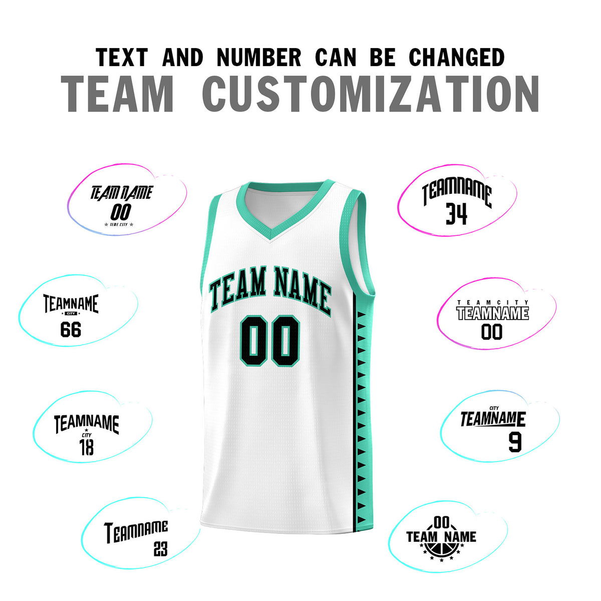 Custom White Bright Green Basketball Kits With Side Zigzag Pattern