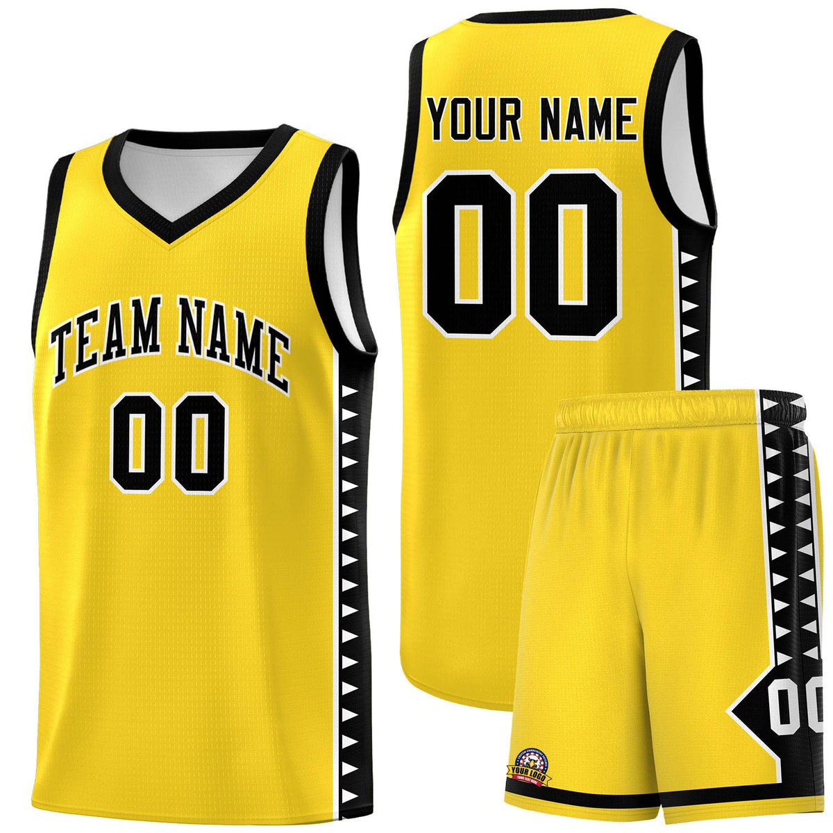 Custom Gold Black Basketball Kits With Side Zigzag Pattern