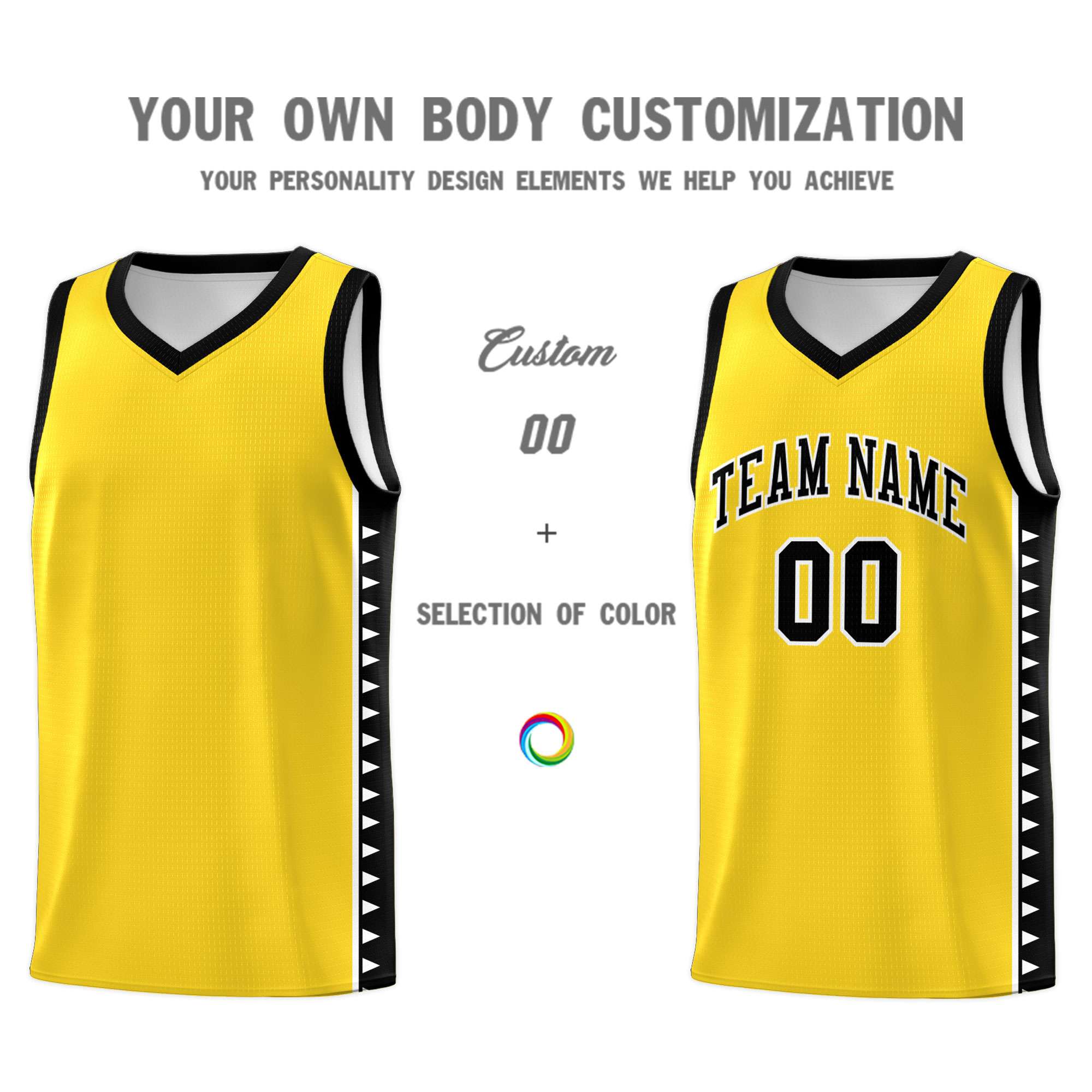 Custom Gold Black Basketball Kits With Side Zigzag Pattern