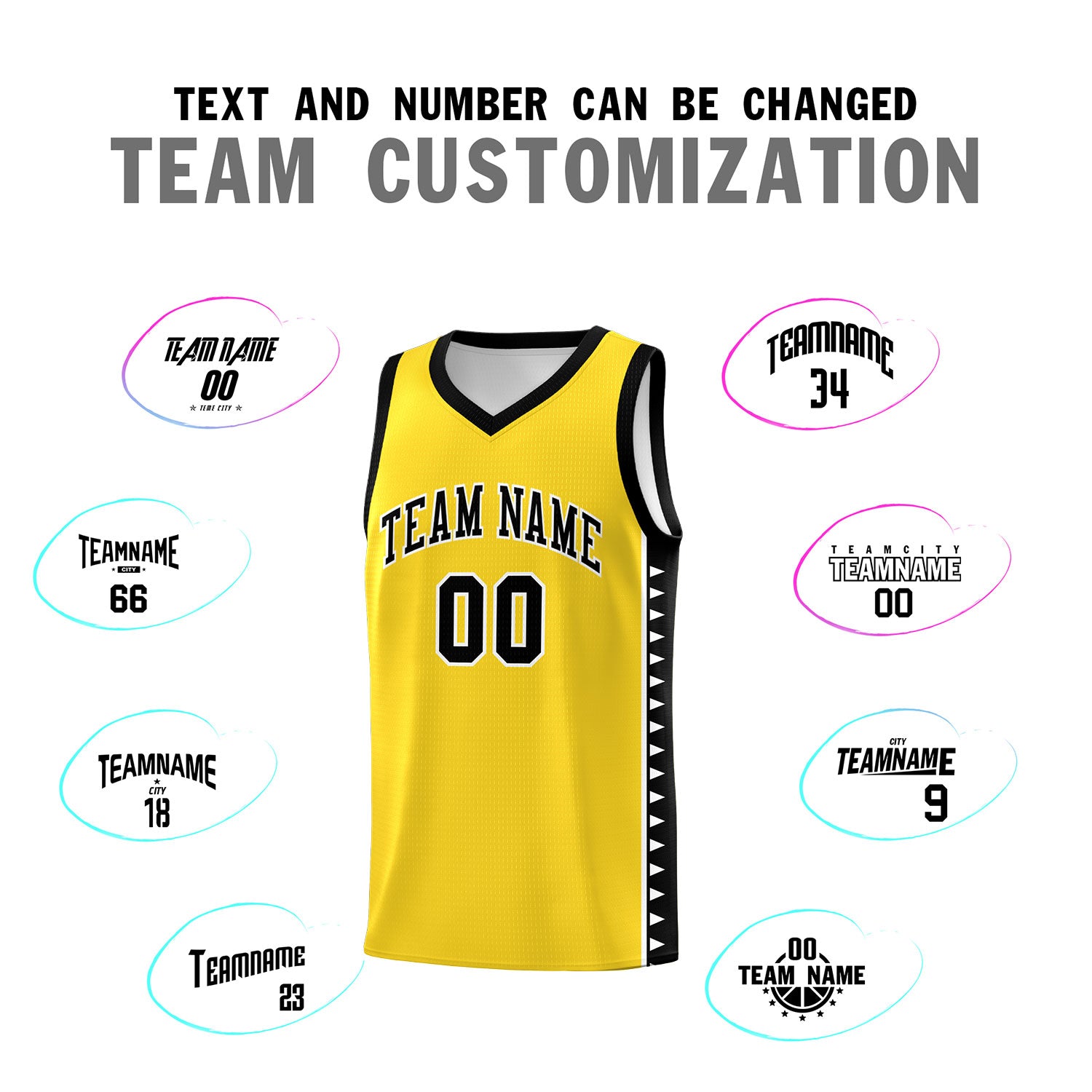 Custom Gold Black Basketball Kits With Side Zigzag Pattern