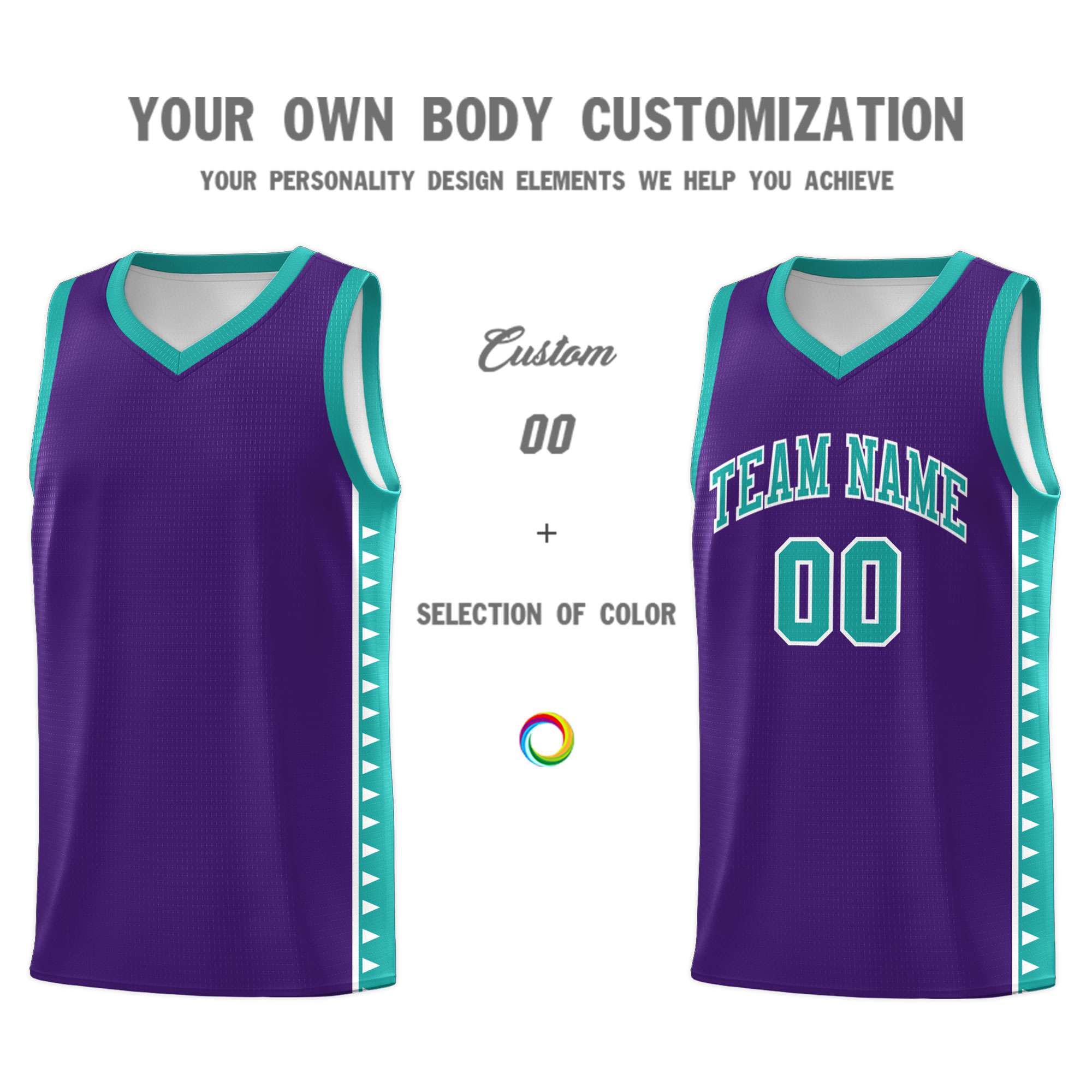 Custom Purple Aqua Basketball Kits With Side Zigzag Pattern