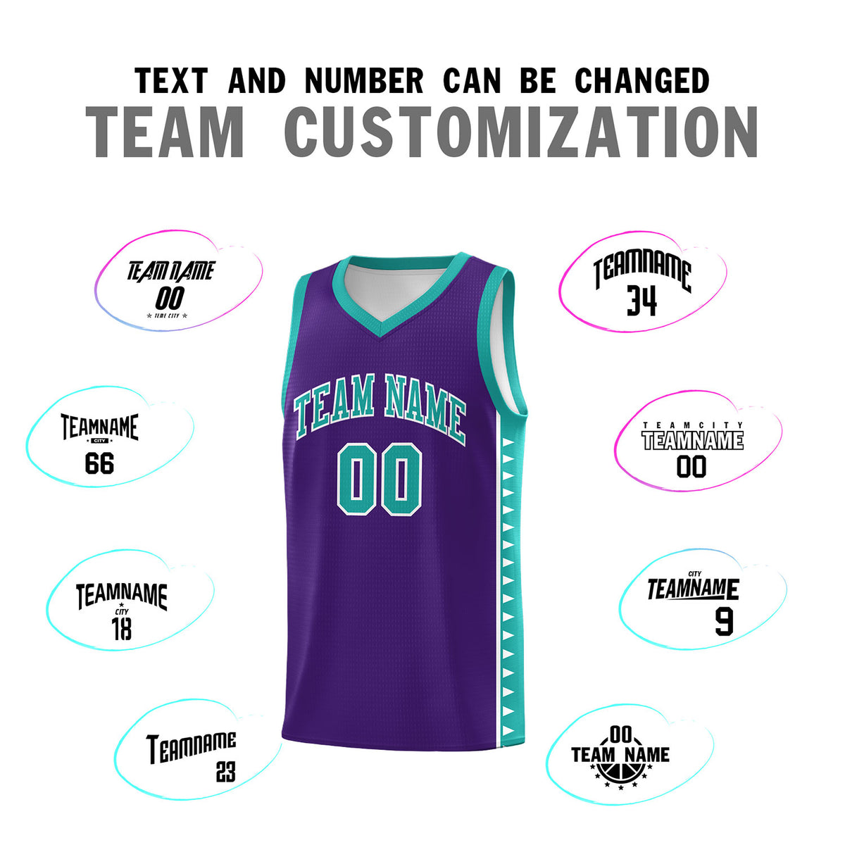 Custom Purple Aqua Basketball Kits With Side Zigzag Pattern
