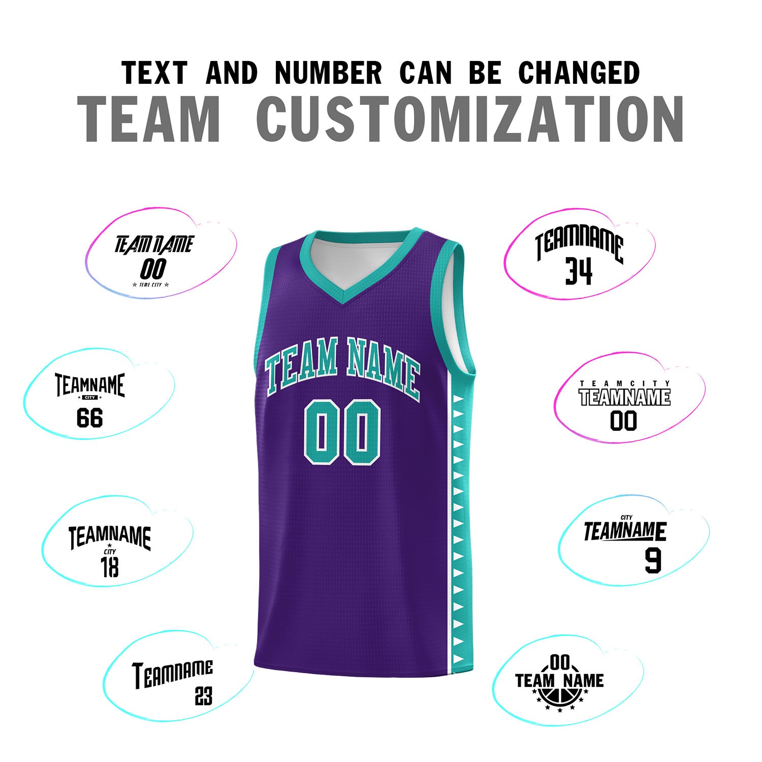 Custom Purple Aqua Basketball Kits With Side Zigzag Pattern