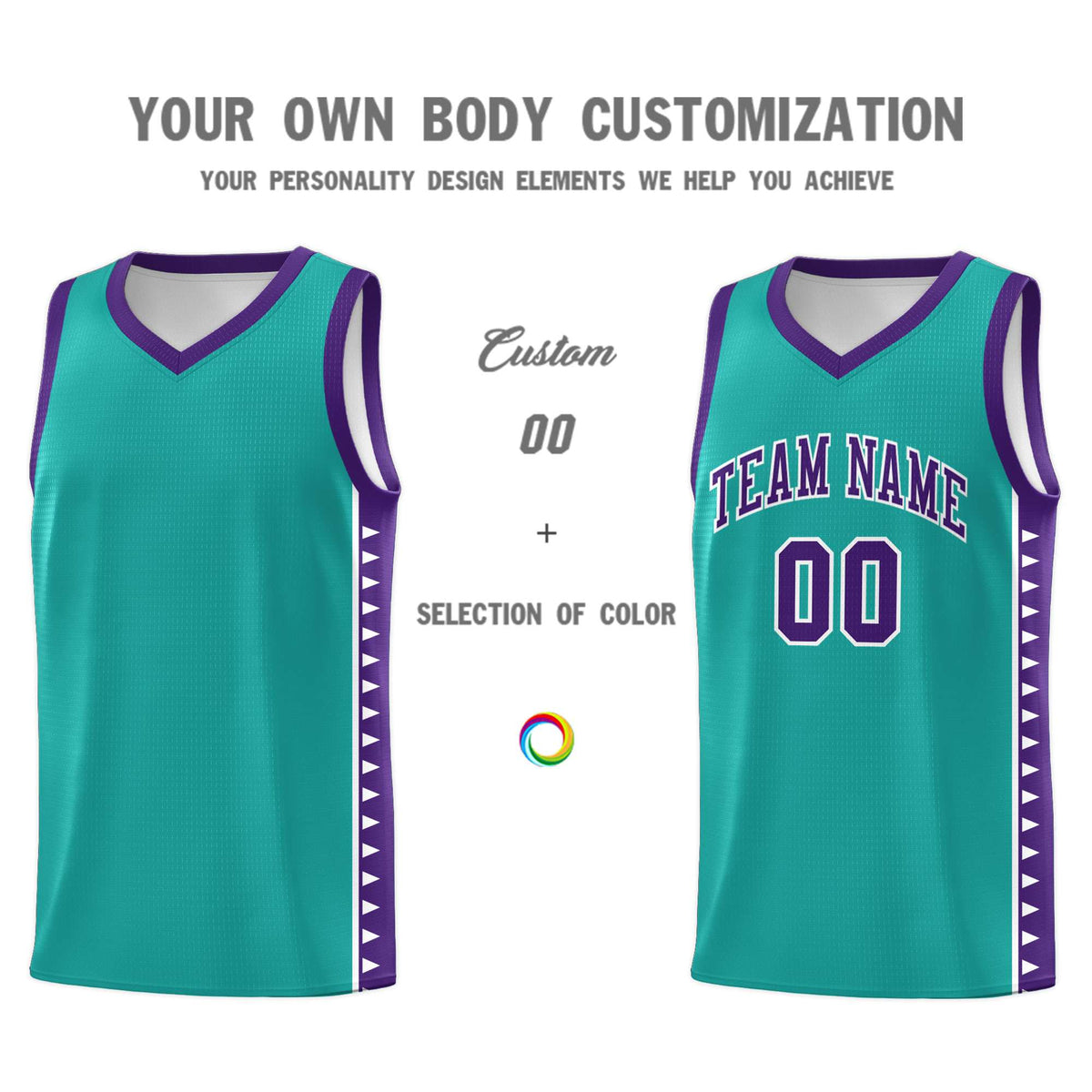 Custom Aqua Purple Basketball Kits With Side Zigzag Pattern