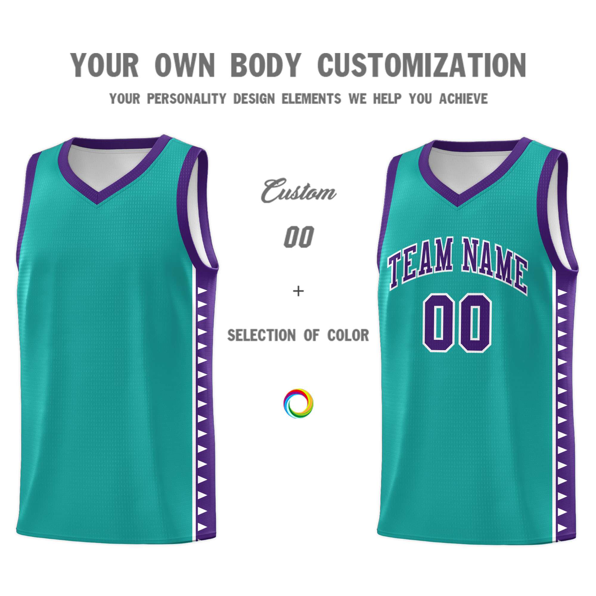 Custom Aqua Purple Basketball Kits With Side Zigzag Pattern