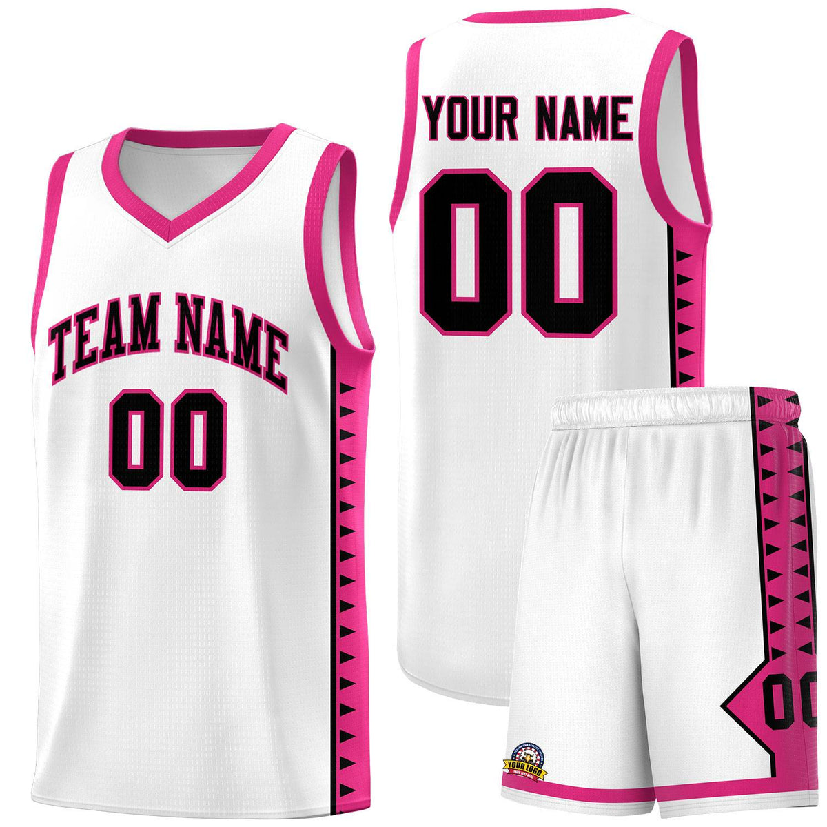 Custom White Rose Red Basketball Kits With Side Zigzag Pattern