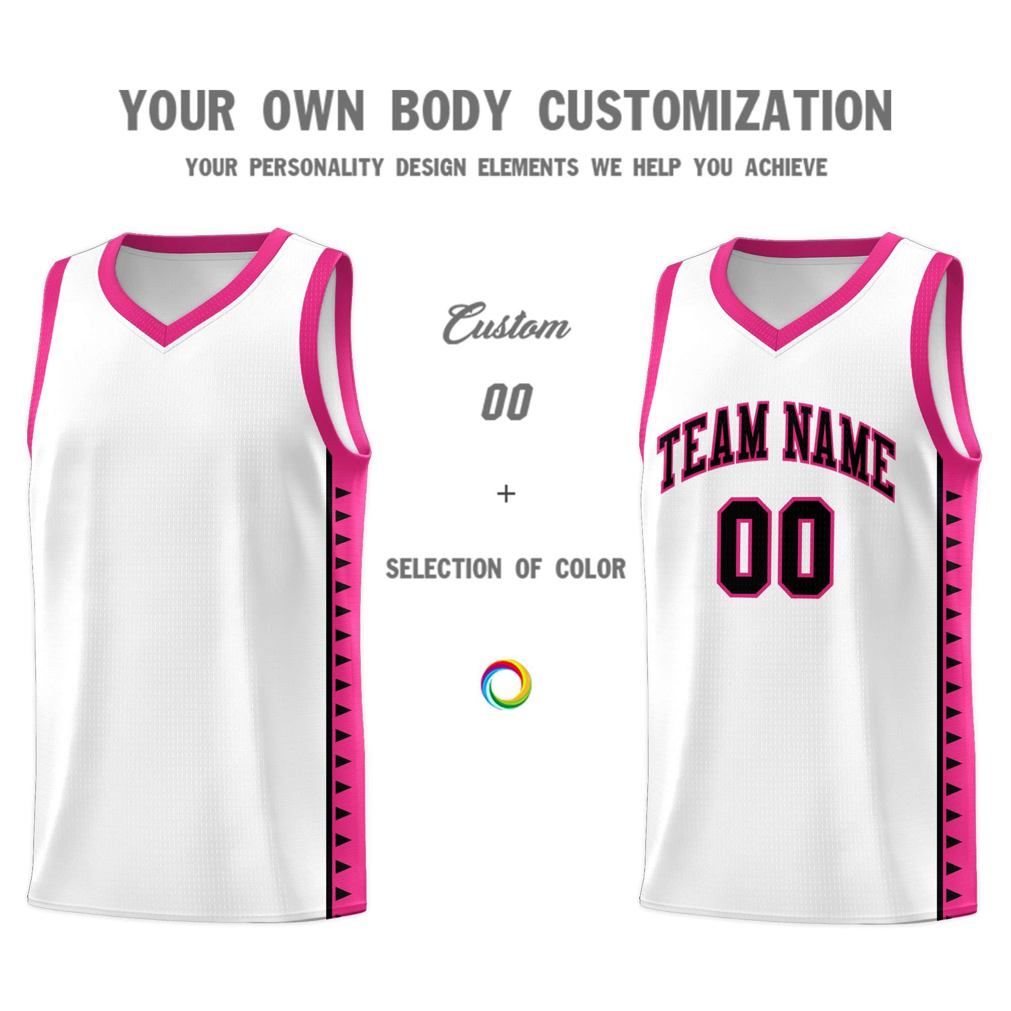 Custom White Rose Red Basketball Kits With Side Zigzag Pattern