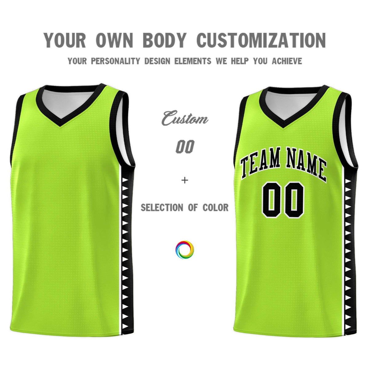 Custom Neon Green Black Basketball Kits With Side Zigzag Pattern