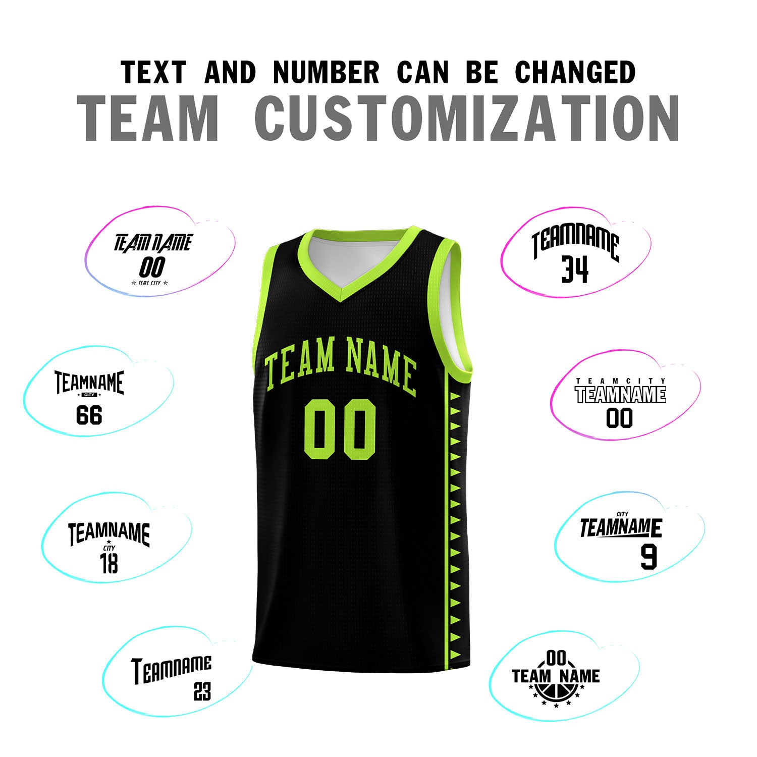 Custom Black Neon Green Basketball Kits With Side Zigzag Pattern