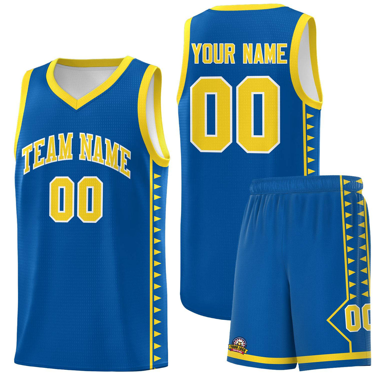 Custom Royal Gold Basketball Kits With Side Zigzag Pattern