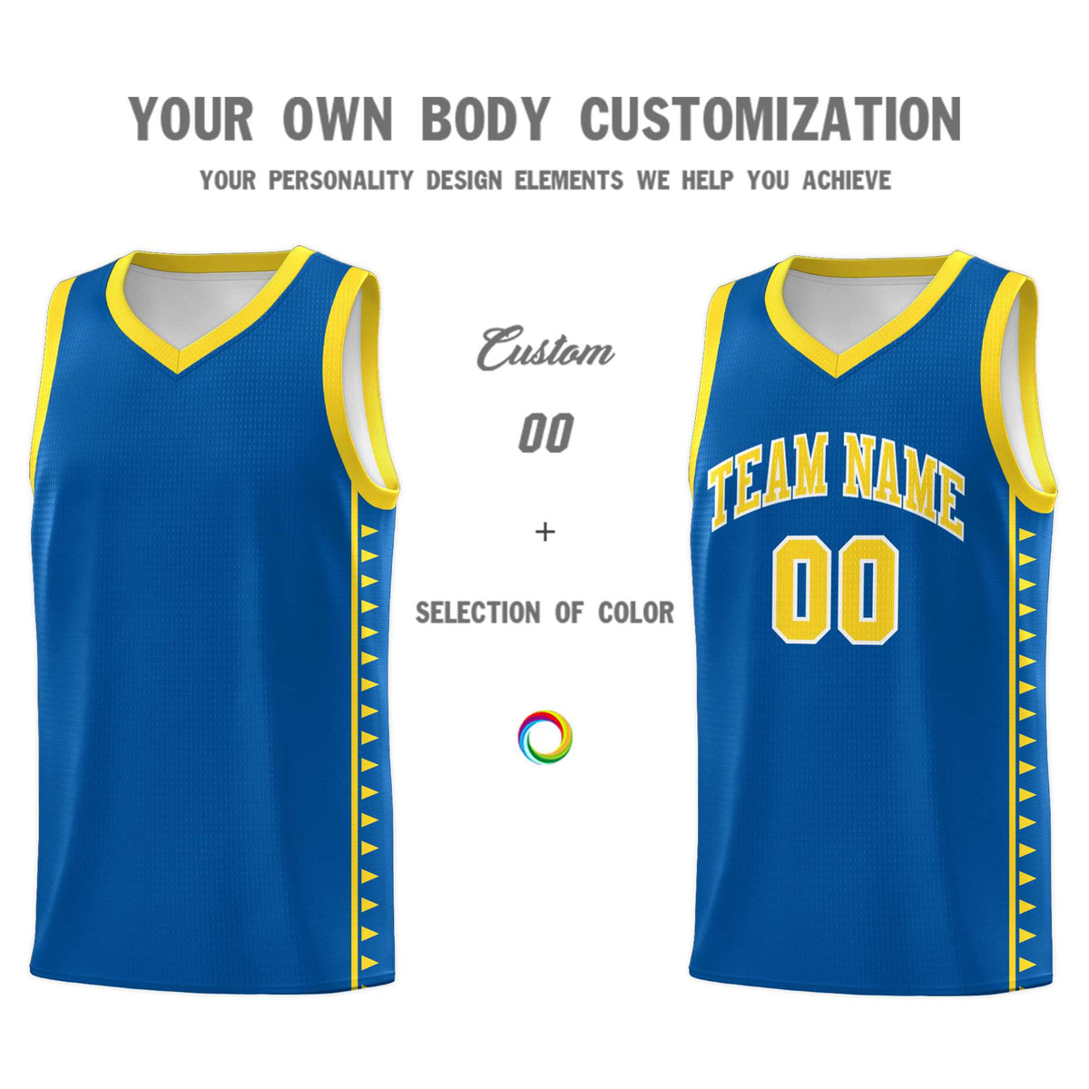 Custom Royal Gold Basketball Kits With Side Zigzag Pattern