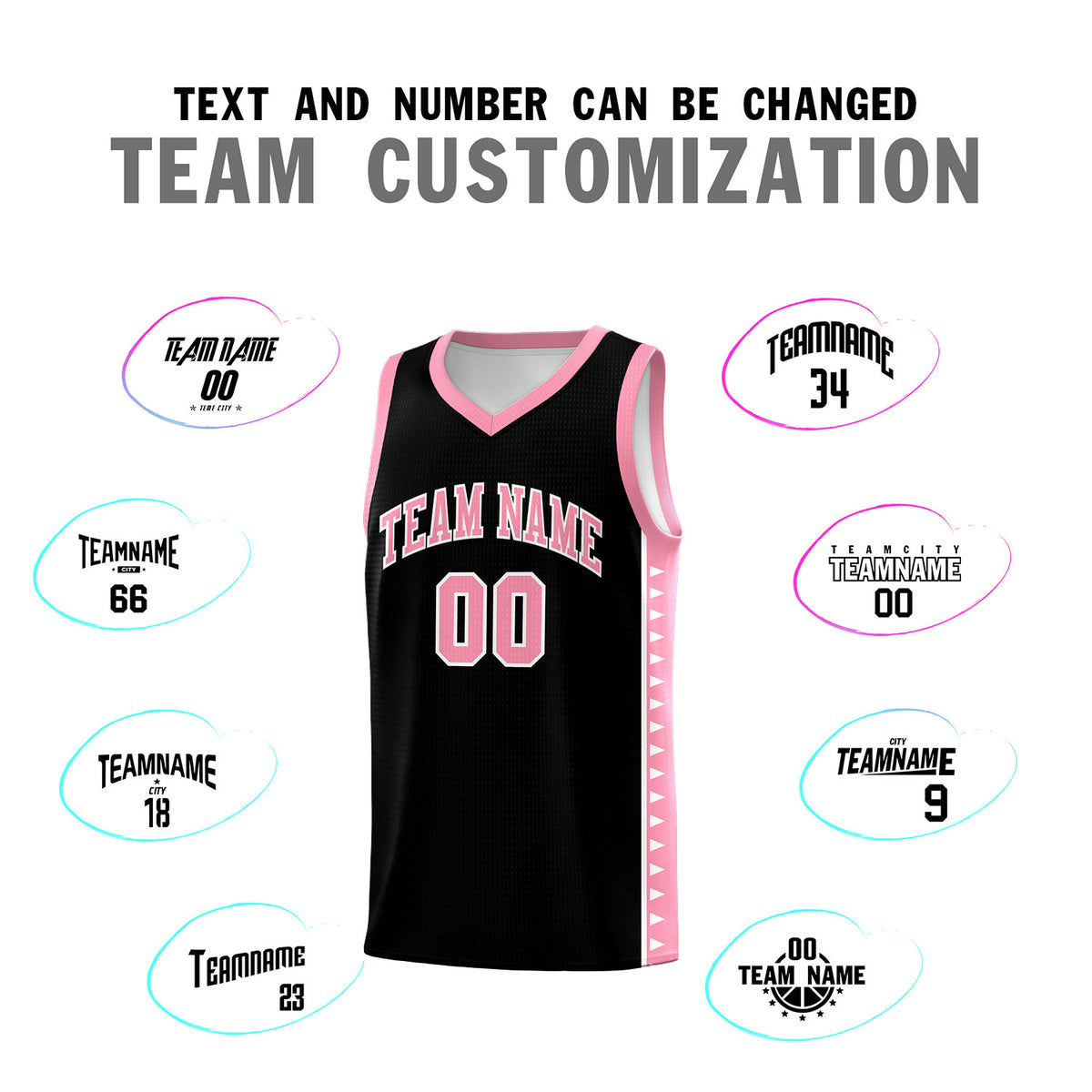 Custom Black Light Pink Basketball Kits With Side Zigzag Pattern