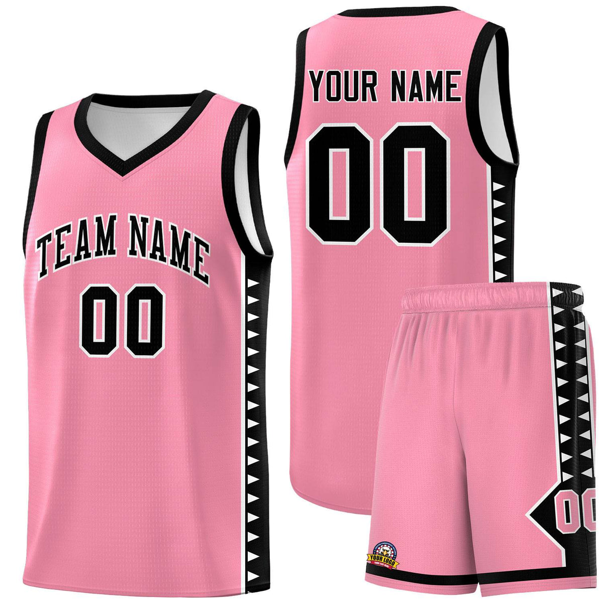 Custom Light Pink Black Basketball Kits With Side Zigzag Pattern