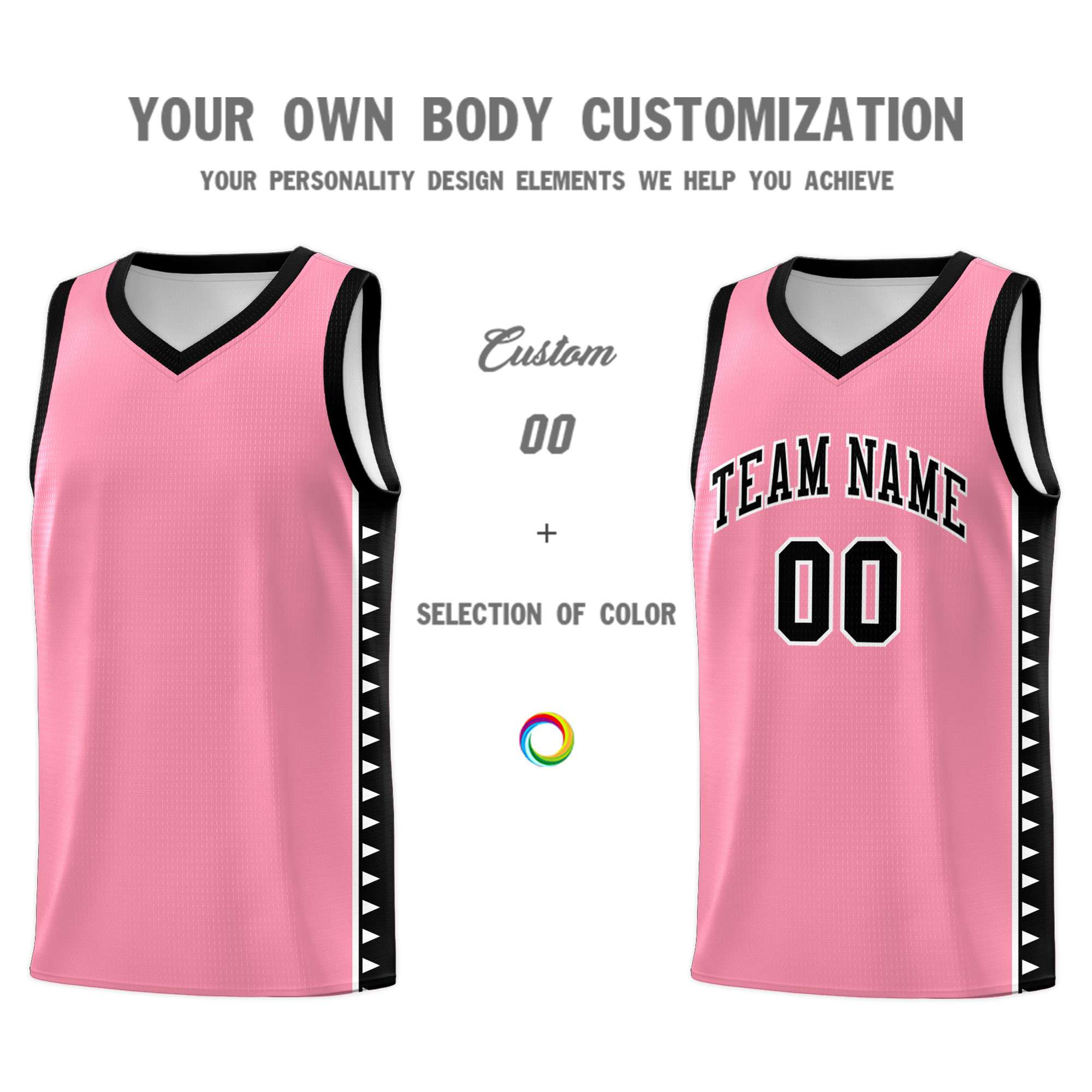 Custom Light Pink Black Basketball Kits With Side Zigzag Pattern