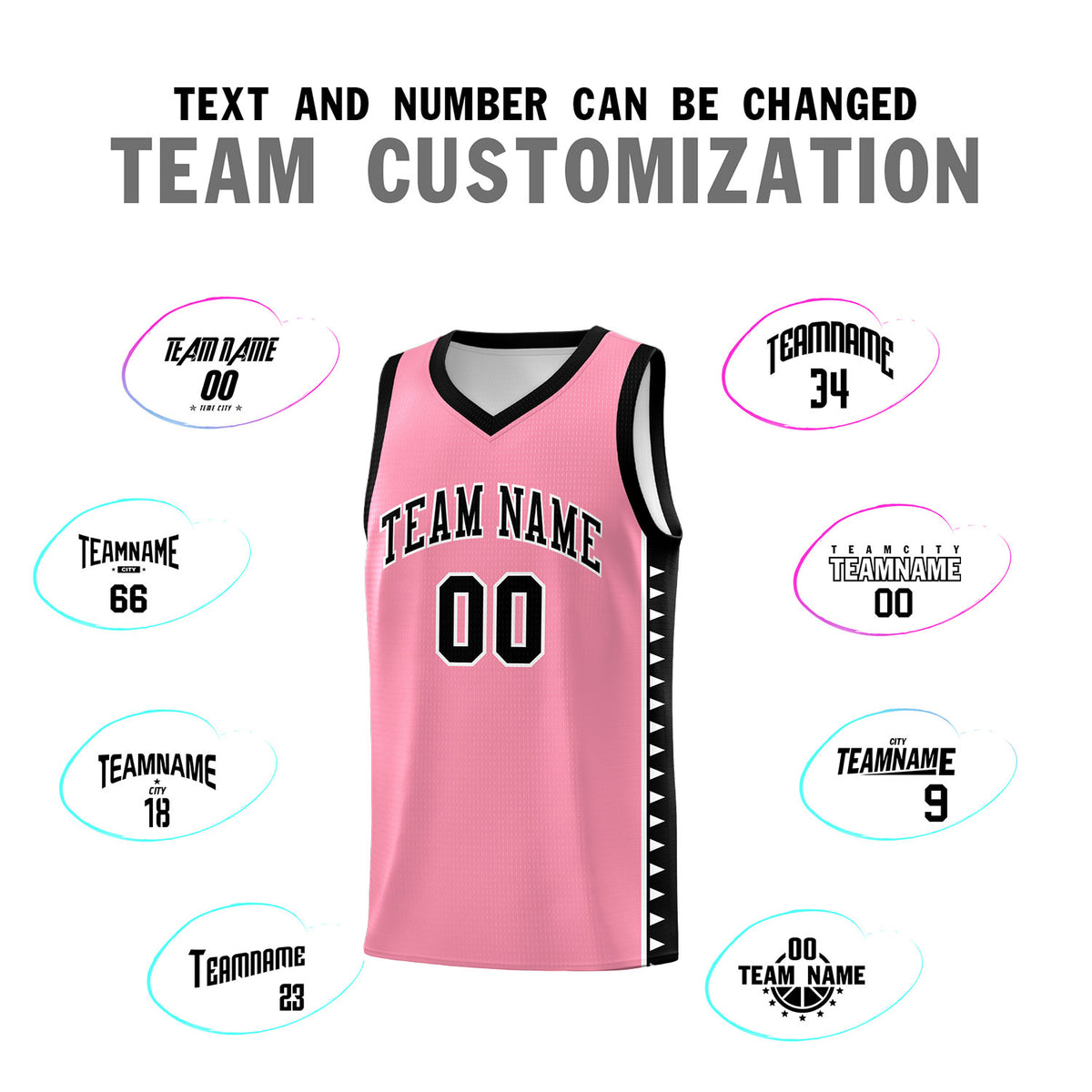 Custom Light Pink Black Basketball Kits With Side Zigzag Pattern