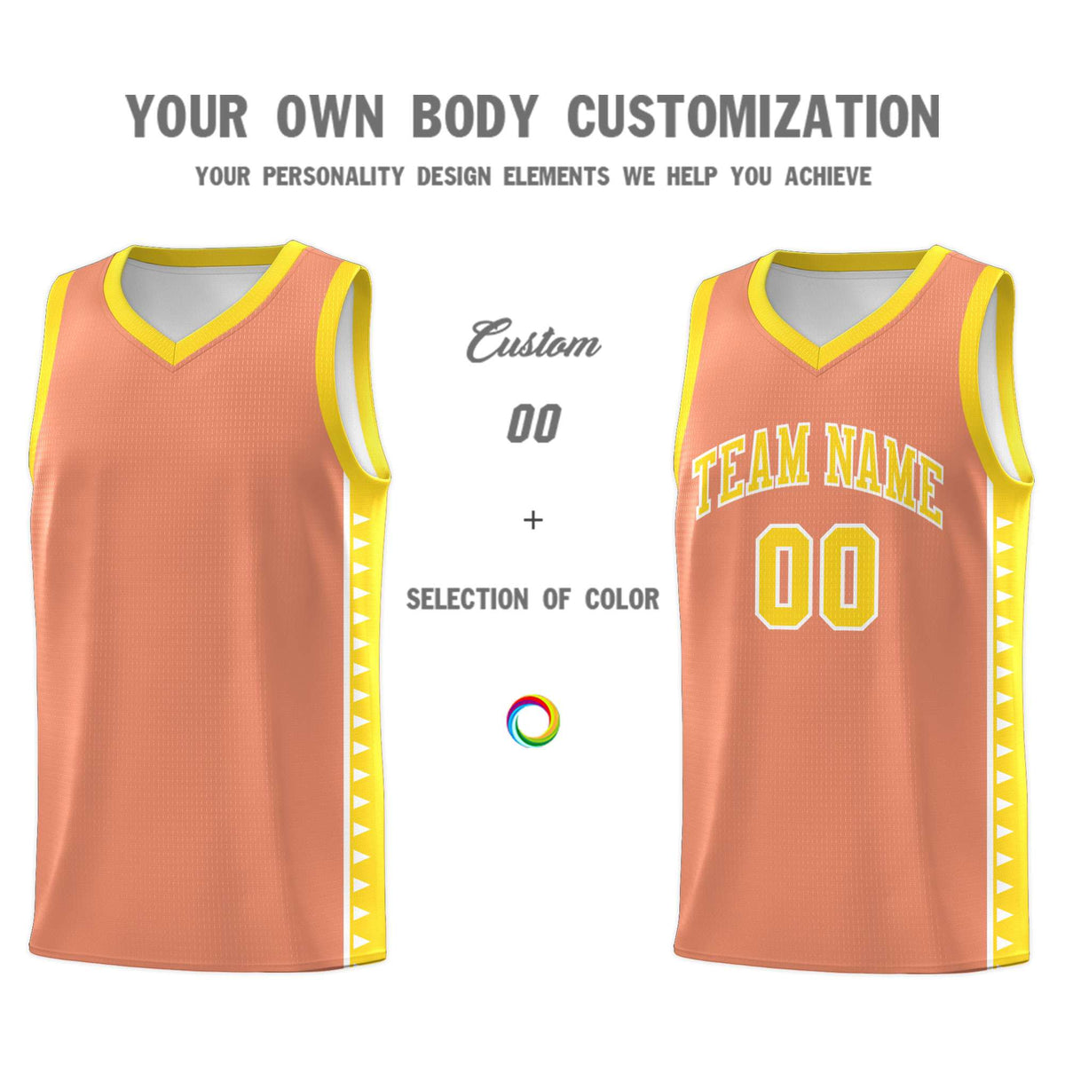 Custom Light Orange Gold Basketball Kits With Side Zigzag Pattern