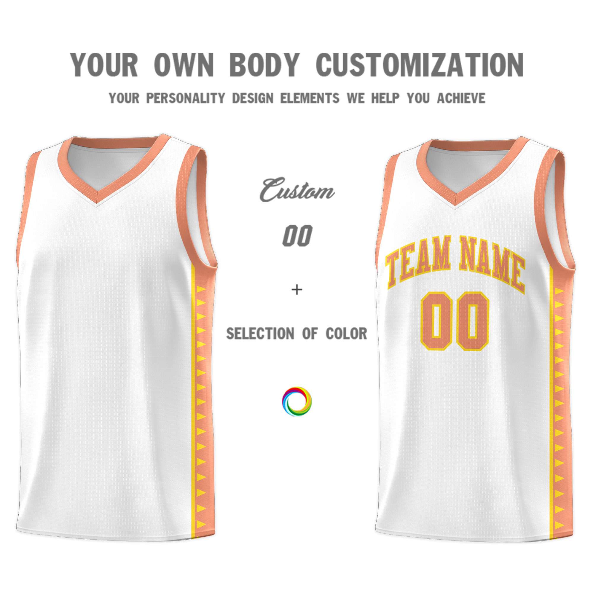 Custom White Light Orange Basketball Kits With Side Zigzag Pattern