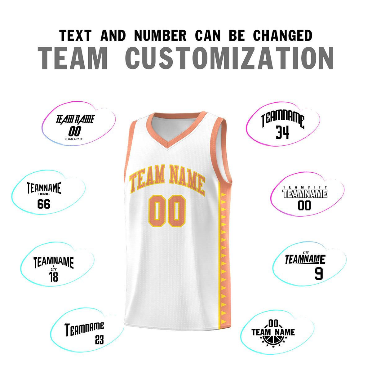 Custom White Light Orange Basketball Kits With Side Zigzag Pattern
