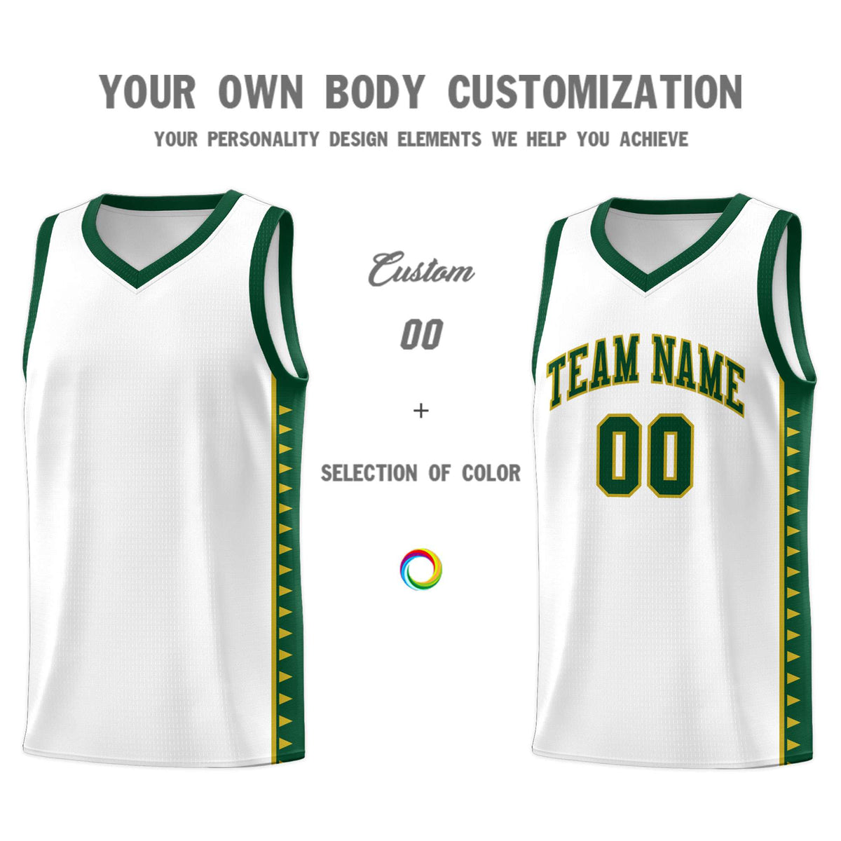 Custom White Green Basketball Kits With Side Zigzag Pattern