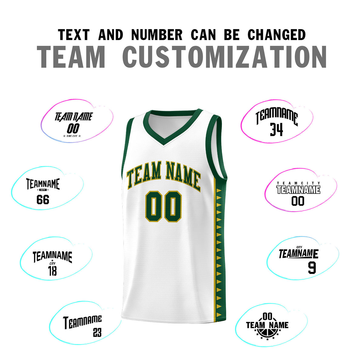 Custom White Green Basketball Kits With Side Zigzag Pattern