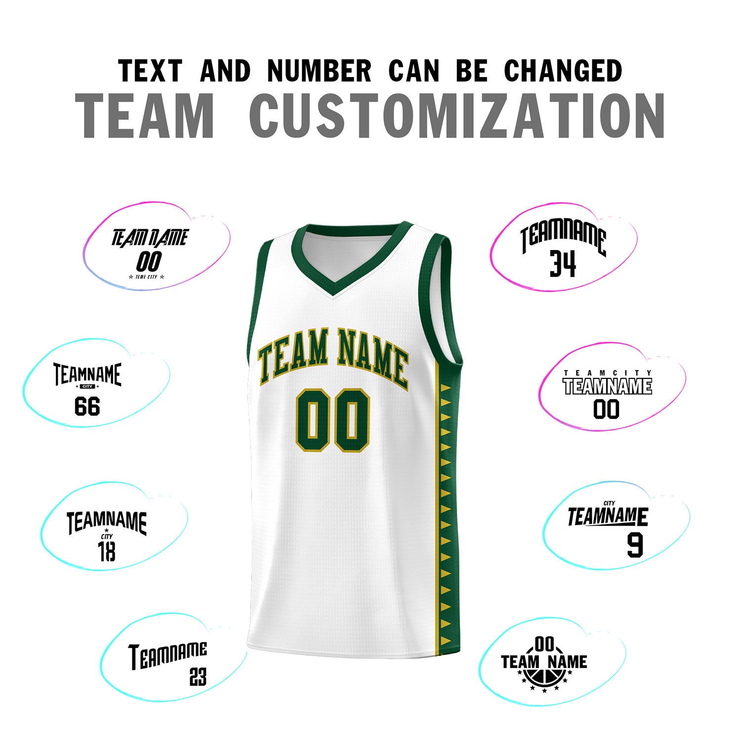 Custom White Green Basketball Kits With Side Zigzag Pattern