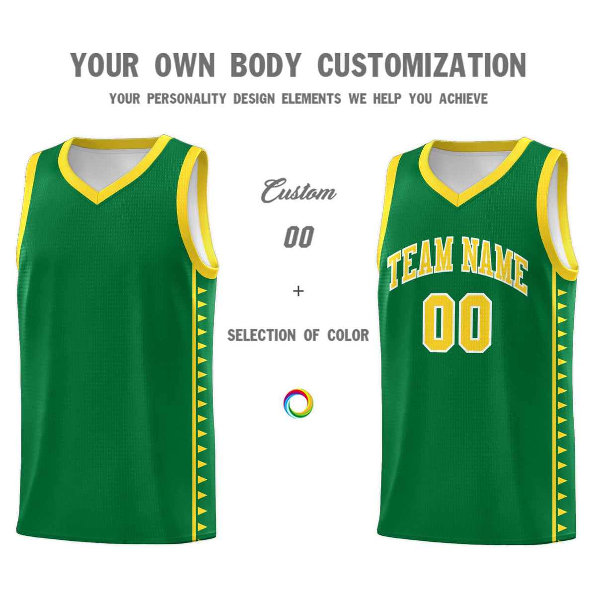 Custom Kelly Green Gold Basketball Kits With Side Zigzag Pattern