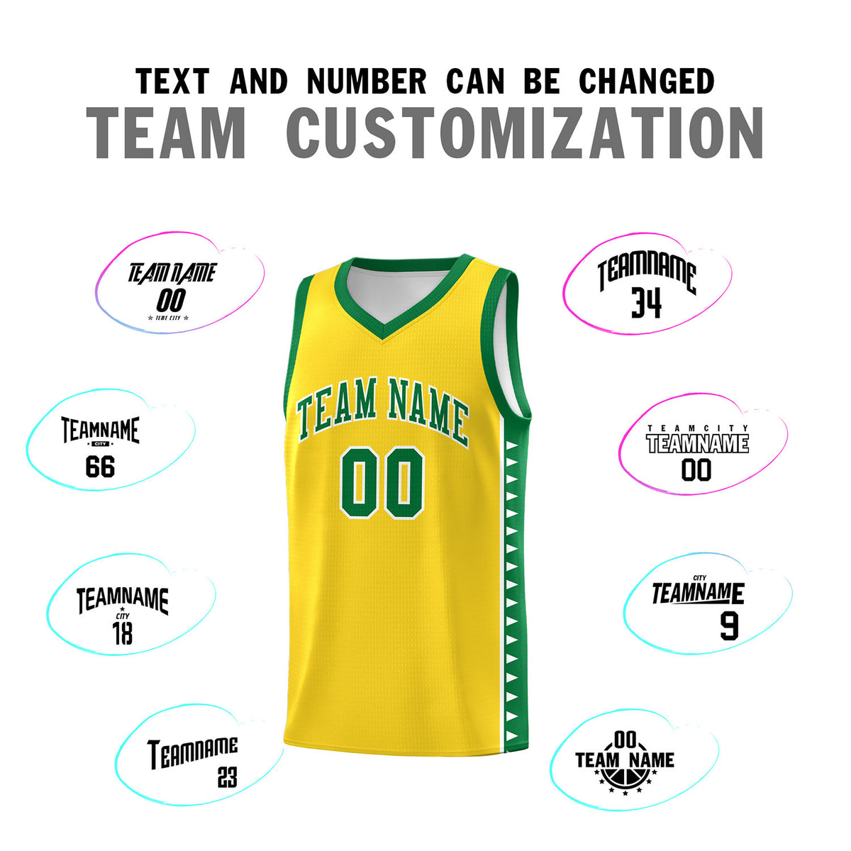 Custom Gold Kelly Green Basketball Kits With Side Zigzag Pattern