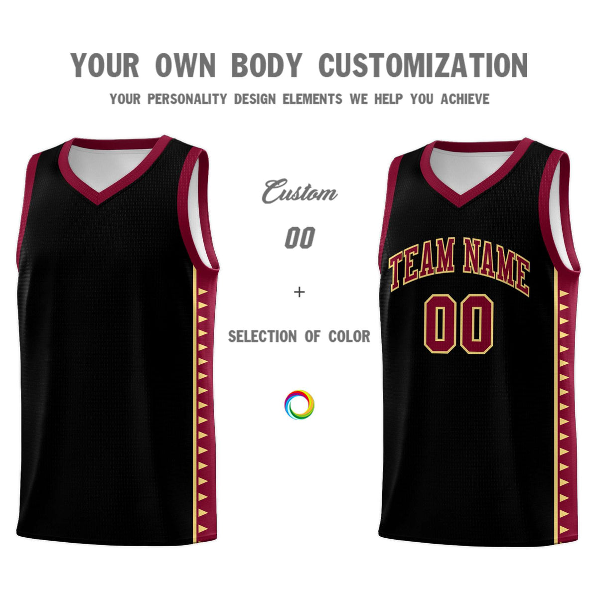 Custom Black Crimson Basketball Kits With Side Zigzag Pattern