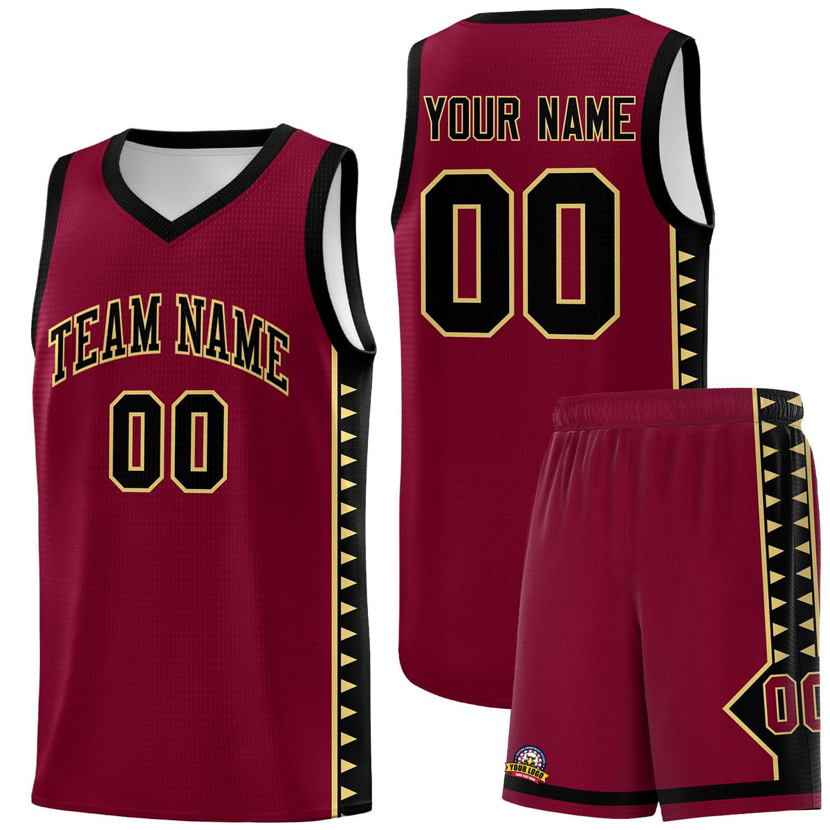 Custom Crimson Black Basketball Kits With Side Zigzag Pattern