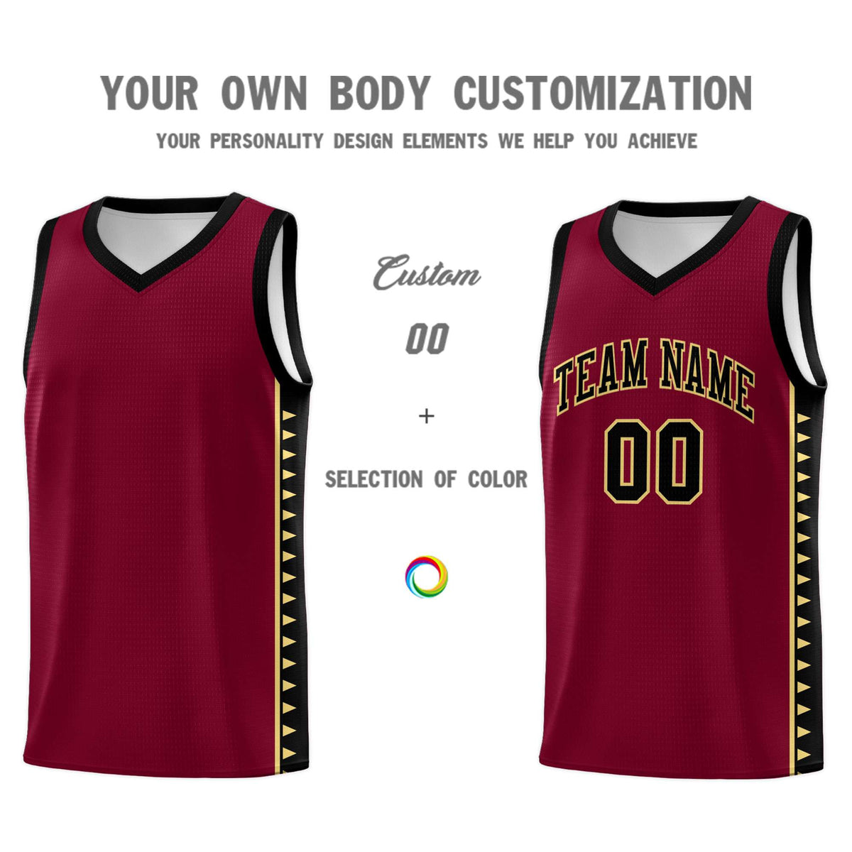 Custom Crimson Black Basketball Kits With Side Zigzag Pattern